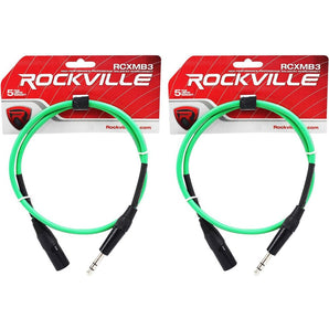 2 Rockville RCXMB3-G Green 3' Male REAN XLR to 1/4'' TRS Balanced Cables