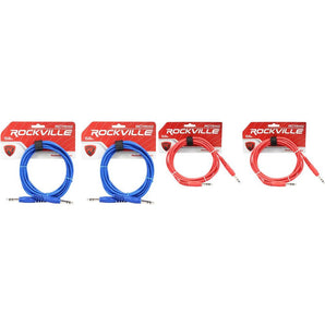 4 Rockville 10' 1/4'' TRS to 1/4'' TRS Cable 100% Copper (2 Red and 2 Blue)