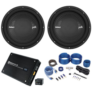 (2) Polk Audio MM 1242 DVC 12” 2520w Car Audio Subwoofers+Mono Amplifier+Amp Kit