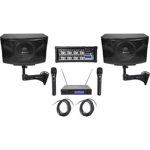 (2) Rockville KPS12 12" 1600w Karaoke Speakers+Mixer+Wall Brackets+Wireless Mics