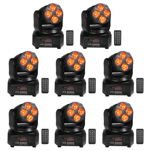 (8) Rockville RockOn-7 40w RGBW Moving Head Wash DMX Stage Club Light+Remote