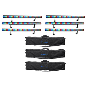 6) Chauvet COLORSTRIP 4 Ch. DMX Multi-Color DJ Light Bar/Color Strips+Carry Case