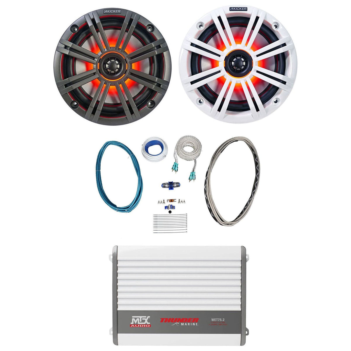 6.5" 390W Marine LED Speakers with MTX Amplifier & Wire Kit