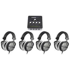 (4) Beyerdynamic DT-990-PRO-250 Studio Tracking Headphones+Samson Headphone Amp