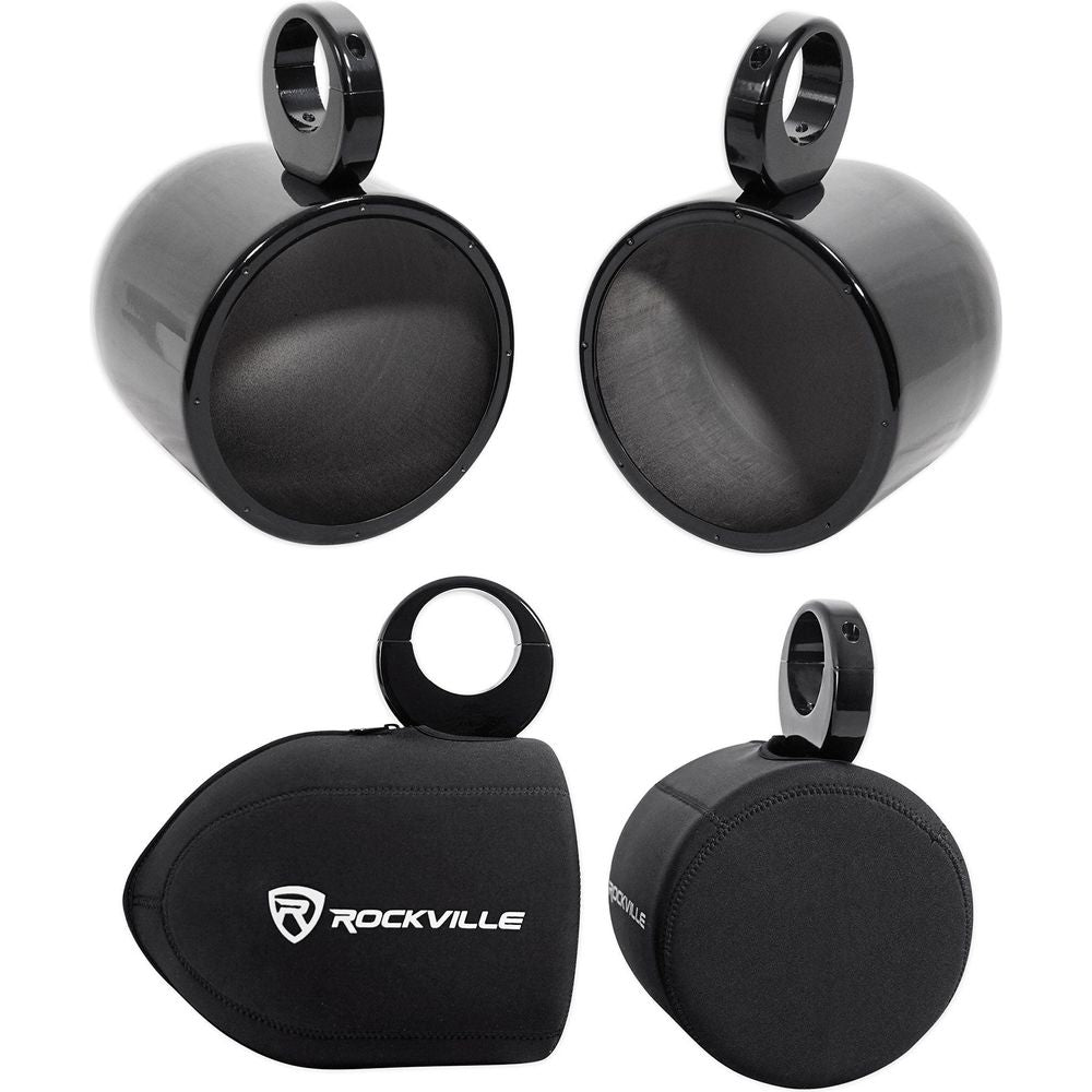 MAC80B 7.7" Black Aluminum Wakeboard Tower Speaker Pods + Covers