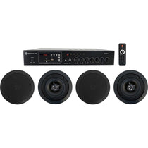 Commercial Amplifier + (4) 5.25" 2-Way Black Ceiling Speakers