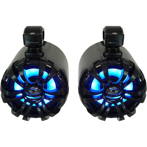 4) Rockville WB65KLED Black 6.5" 600w LED Marine Wakeboard Swivel Tower Speakers