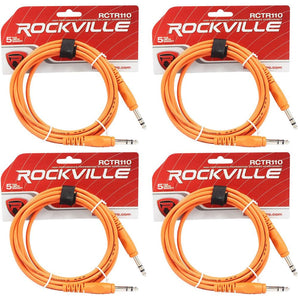 4 Rockville RCTR110O Orange 10' 1/4'' TRS to 1/4'' TRS Cable 100% Copper