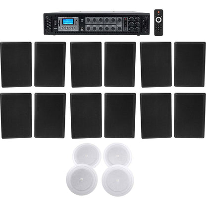 6-Zone Amplifier + (12) Black Wall + (2) JBL 8128 8" Ceiling Speakers