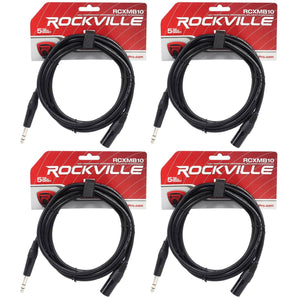 4 Rockville RCXMB10-B Black 10' Male REAN XLR to 1/4'' TRS Balanced Cables