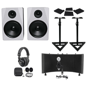 (2) Rockville APM8W 8" 500w Studio Monitors+Stands+Pads+Headphones+Mic+Shield