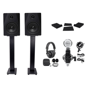 2) Rockville DPM5B 5.25" 300w Dual Studio Monitors+36" Stands+Pads+Headphones