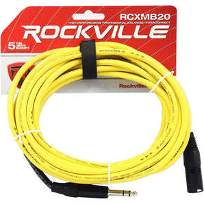 Rockville RCXMB20Y 20' Male REAN XLR to 1/4'' TRS Cable Yellow 100% Copper