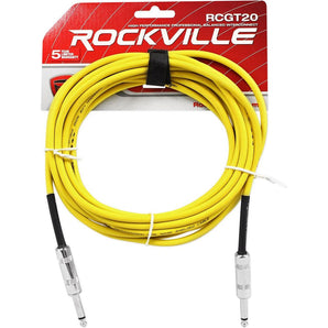 2 Rockville RCGT20Y 20'  1/4" TS to 1/4'' TS Guitar/Instrument Cable