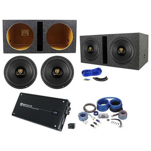 (2) Rockville W12K9D4 12" 8000w Subwoofers+Vented Sub Box+Mono Amplifier+Amp Kit