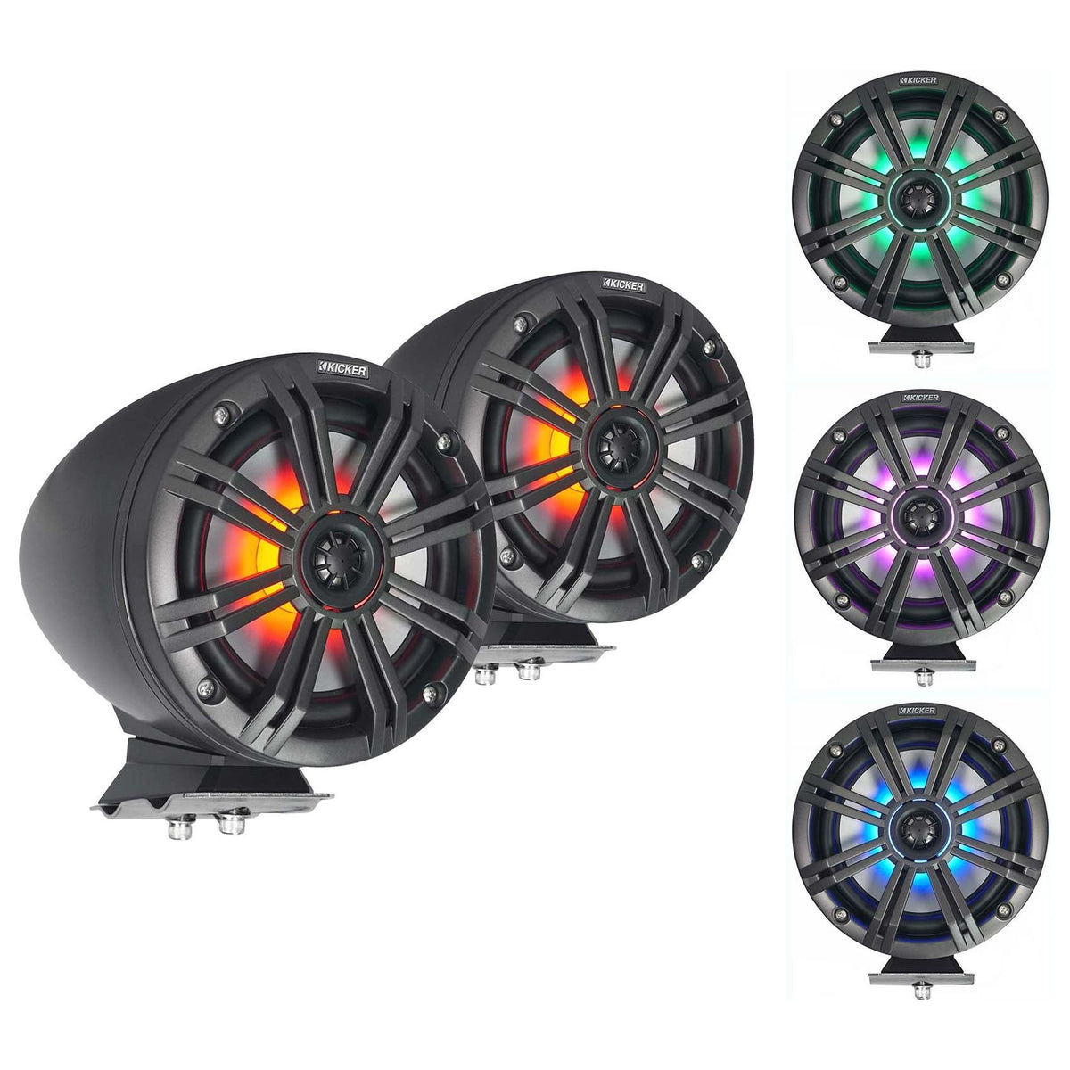 KMFC65 6.5" Black Marine LED Speakers, Amplifier & Wire Kit