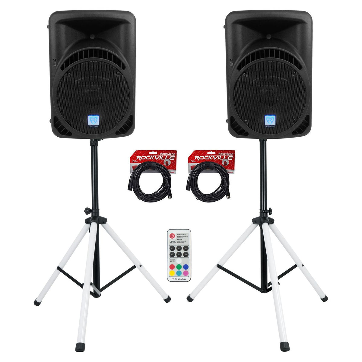 RPG12BT V2 12" Powered Speakers 2-Pack + PARTY STAND LED Stands Bundle