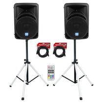 RPG12BT V2 12" Powered Speakers 2-Pack + PARTY STAND LED Stands Bundle