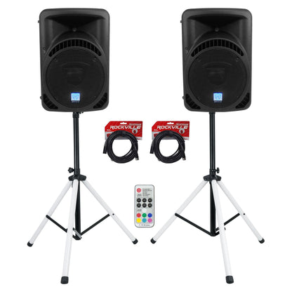 RPG12BT V2 12" Powered Speakers 2-Pack + PARTY STAND LED Stands Bundle