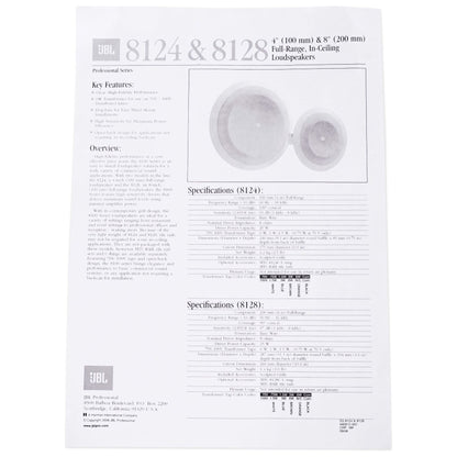 JBL 8124 4" Full-Range 70V/100V Ceiling Speakers, Set of 10