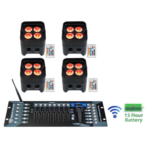 4 Rockville BEST PAR 50 Battery Par Wash Lights Wireless DMX+Controller+RGBWA+UV