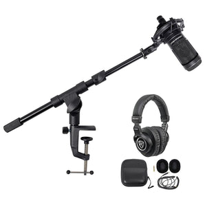 Audio Technica AT2050 Studio Condenser Recording Microphone Mic+Stand+Headphones