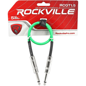 Rockville RCGT1.5G 1.5' 1/4'' TS to 1/4'' TS Instrument Cable-Green 100% Copper