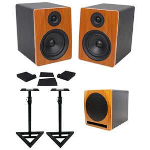 2) Rockville APM6C 6.5" Powered Studio Monitors+Active 10" Subwoofer+Stands+Pads