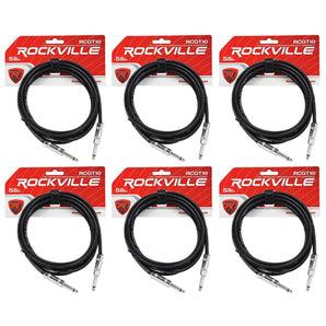 6 Rockville RCGT10B 10'  1/4" TS to 1/4'' TS Guitar/Instrument Cable