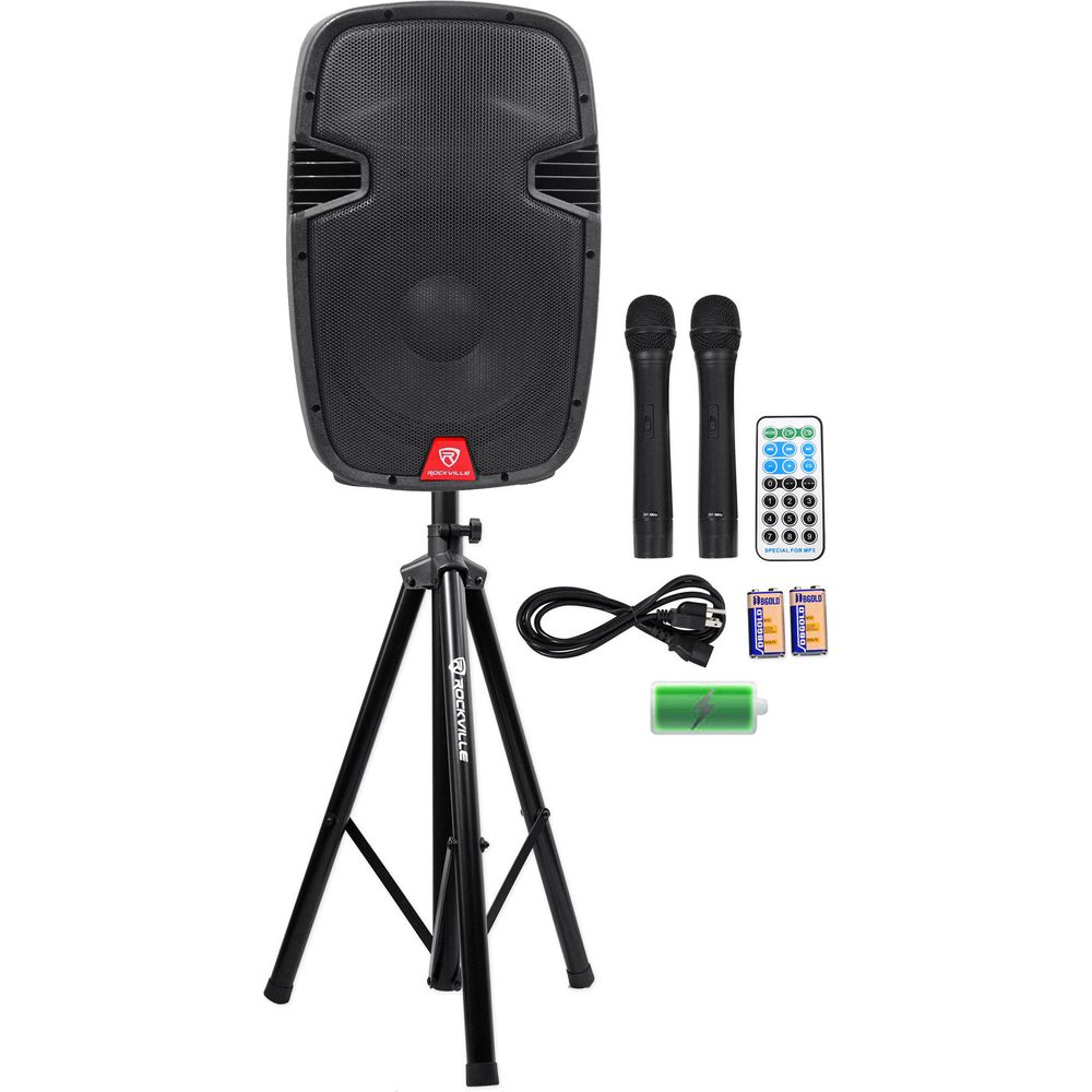 Rockville RAM12BT 12" Rechargeable Powered 600W PA Speaker+2 Mics ...