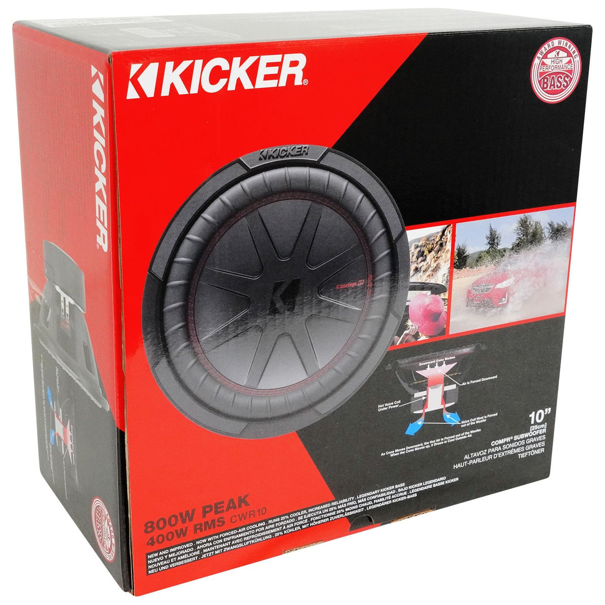 KICKER 48CWR102 CompR 800w 10" Subwoofer DVC 2-ohm Car Audio Sub CWR10-2 COMPR10