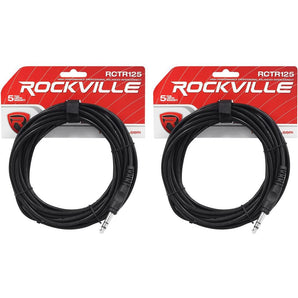 2 Rockville RCTR125B 25' 1/4'' TRS to 1/4'' TRS Cable, Black, 100% Copper