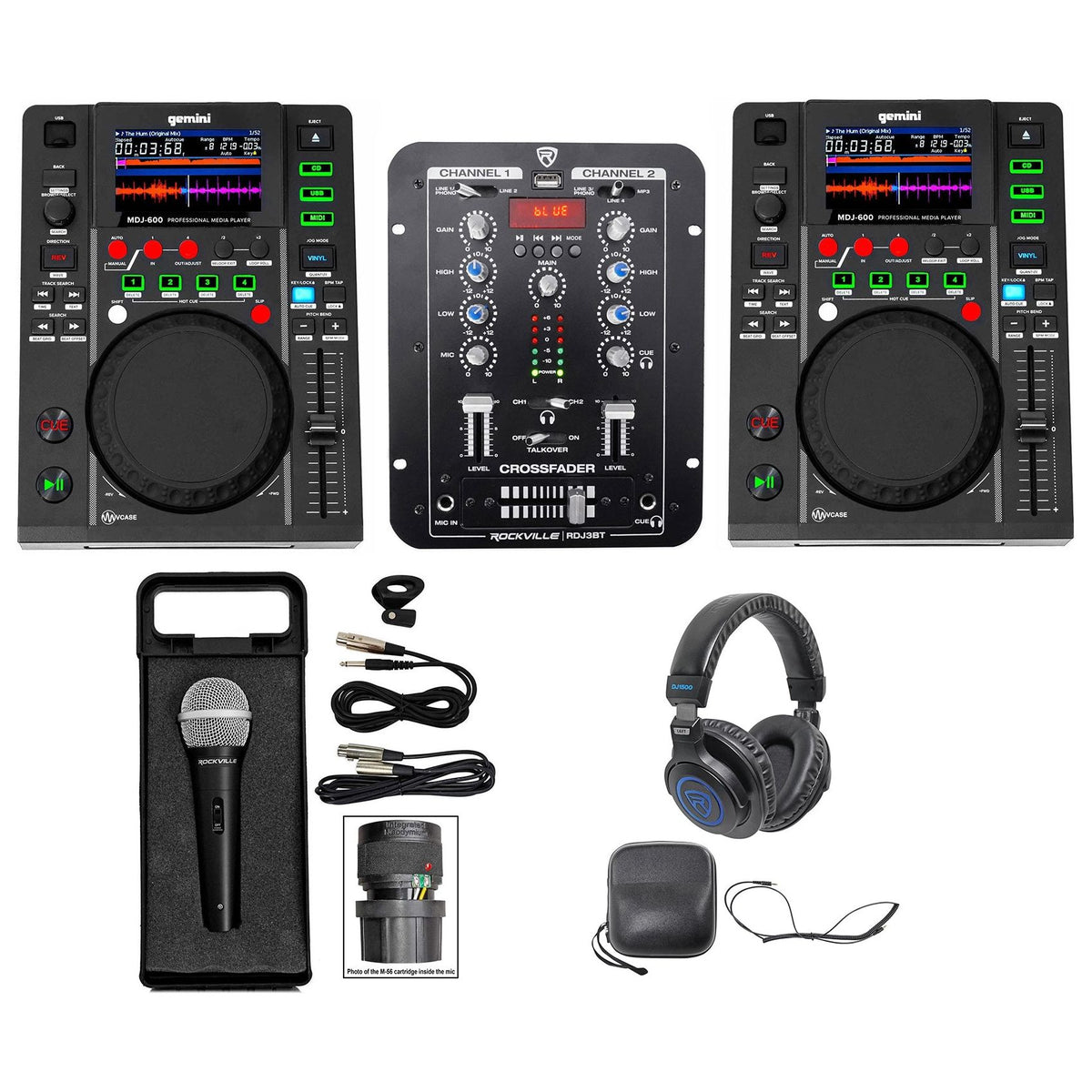 (2) MDJ-600 DJ Controllers with 2-Channel Mixer, Headphones & Microphone