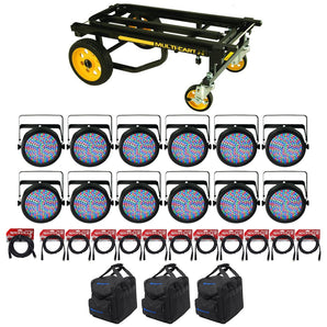 (12) CHAUVET SLIMPAR64 Slim Par Lights+(3) Bags+(12) DMX Cables+Transport Cart