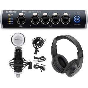 PRESONUS SW5E 5-Port AVB Switch, PoE, Rack Mountable+Studio Mic+Mount+Headphones