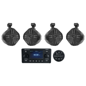 Rockville RGHR51 5 Zone Marine Bluetooth Receiver+(4) 8" Black Tower Speakers
