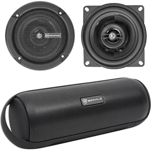 2) Memphis Audio PRX4 4" 40 Watt Car Speakers w/Pivot Tweeters+Bluetooth Speaker