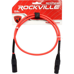 Rockville RCXFM3P-R Red 3' Female to Male REAN XLR Mic Cable 100% Copper