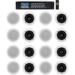 Home Audio System+(16) 5.25" White Bedroom/Living Room/Bathroom Ceiling Speakers