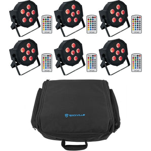 6 Rockville BATTERY PAR 6RF Rechargeable Wireless DMX Lights+RF Remotes+Backpack