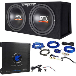 MTX Terminator TNE212DV 1000w RMS Dual 12” Subs+Vented Subwoofer Box+Amp+Wires