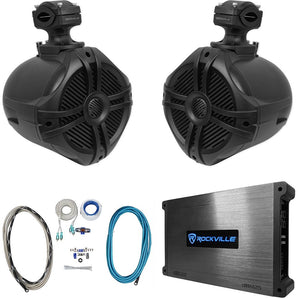 (2) Rockville RWB70B 6.5" Black 250w Marine Wakeboard Tower Speakers+Amplifier