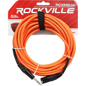 Rockville RCXMB30O 30' Male REAN XLR to 1/4'' TRS Cable Orange 100% Copper