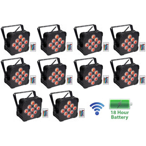 (10) Rockville BEST PAR 60 Rechargable Par Can Wash Lights Wireless DMX+RGBWA+UV