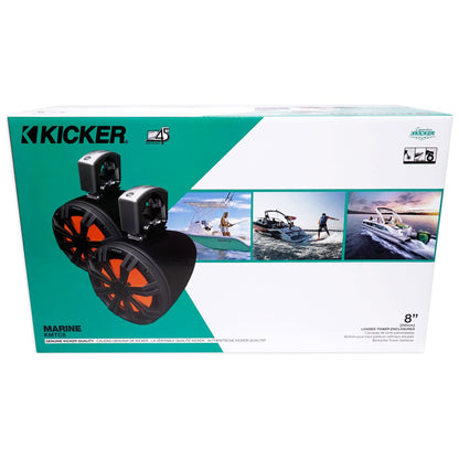 45KMTC8 8" 600W Marine Wakeboard LED Tower Speakers + WET75.2 Amplifier + RMWK8 Wire Kit
