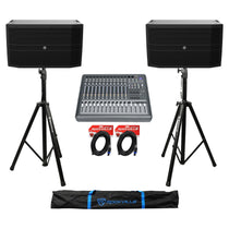 (2) DRM12A-P 2000W Passive PA Speaker Bundle with Powered Mixer & Stands