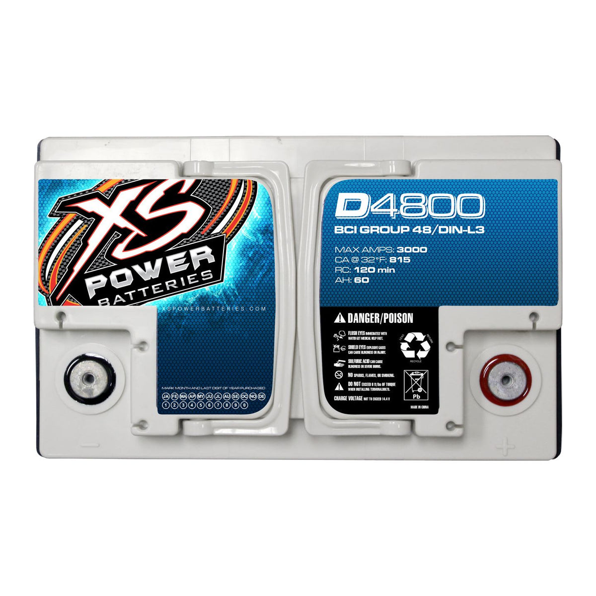 XS Power D4800 3000 Amp 12V Group 48 Car Audio Sealed Battery+Power/Ground Wires