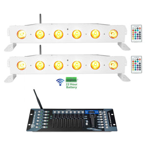 2) Rockville BEST STRIP 60 White Rechargeable Light Bars+Wireless DMX Controller