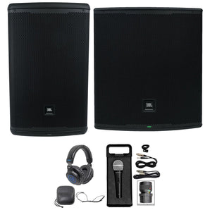JBL EON715 15" DJ PA Speaker w/Bluetooth+EON718S 18" Subwoofer+Mic+Headphones