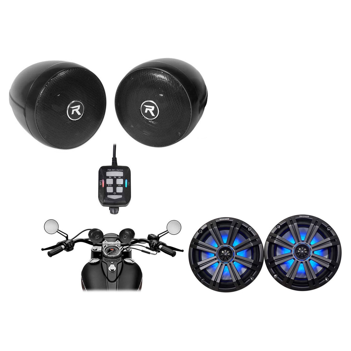 KM8 8" 600W Marine LED Speakers with Bluetooth Handlebar Speakers